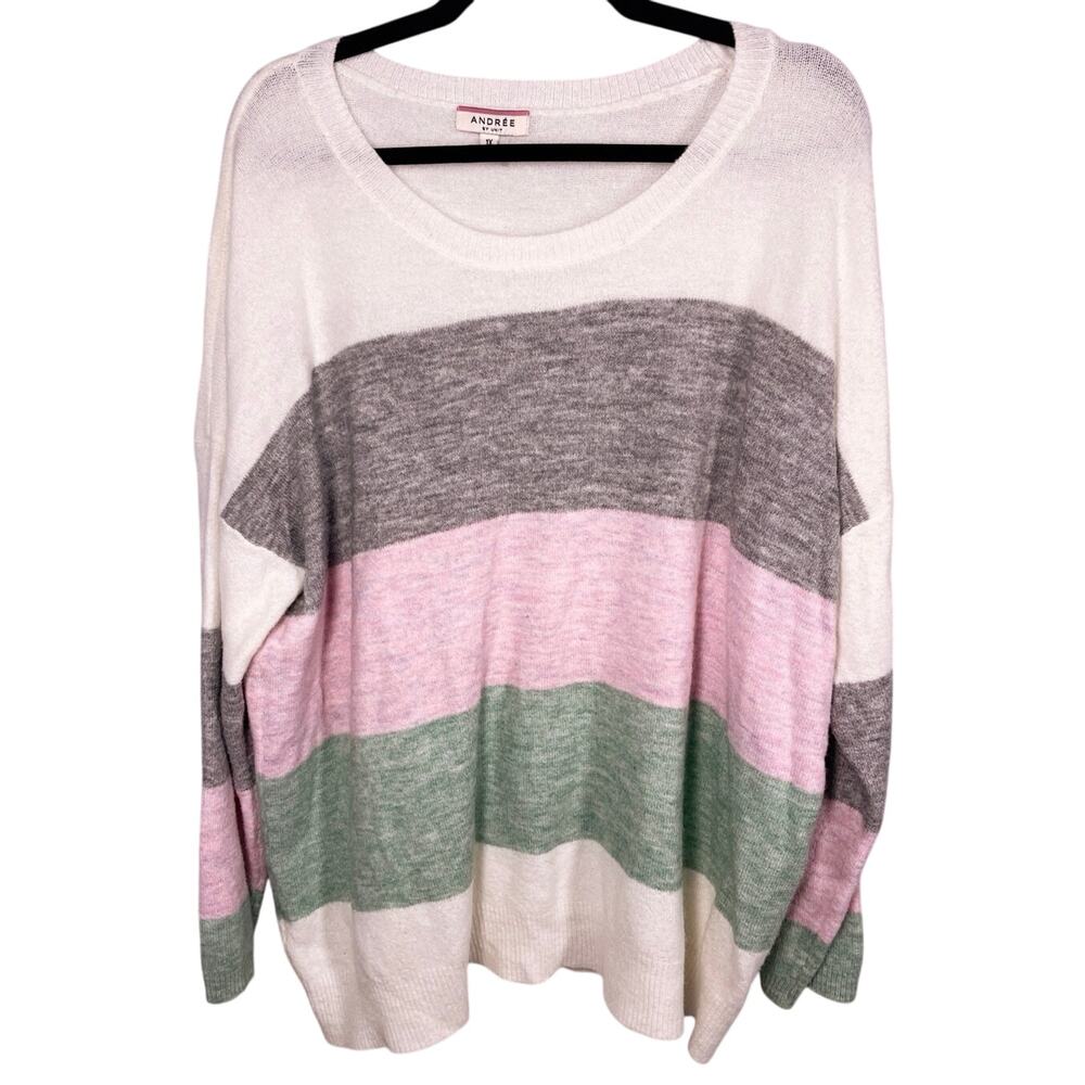 Andre by Unit 1X Pastel Colorblock Sweater Lightweight Knit Relaxed